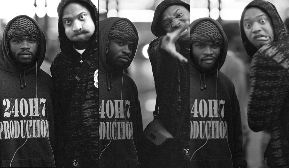 two performers nearby times square at night