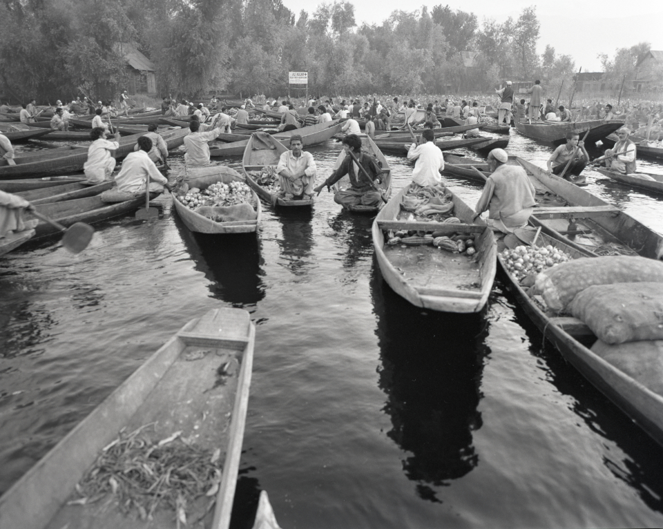 market on the dal lake, kashmir 1994