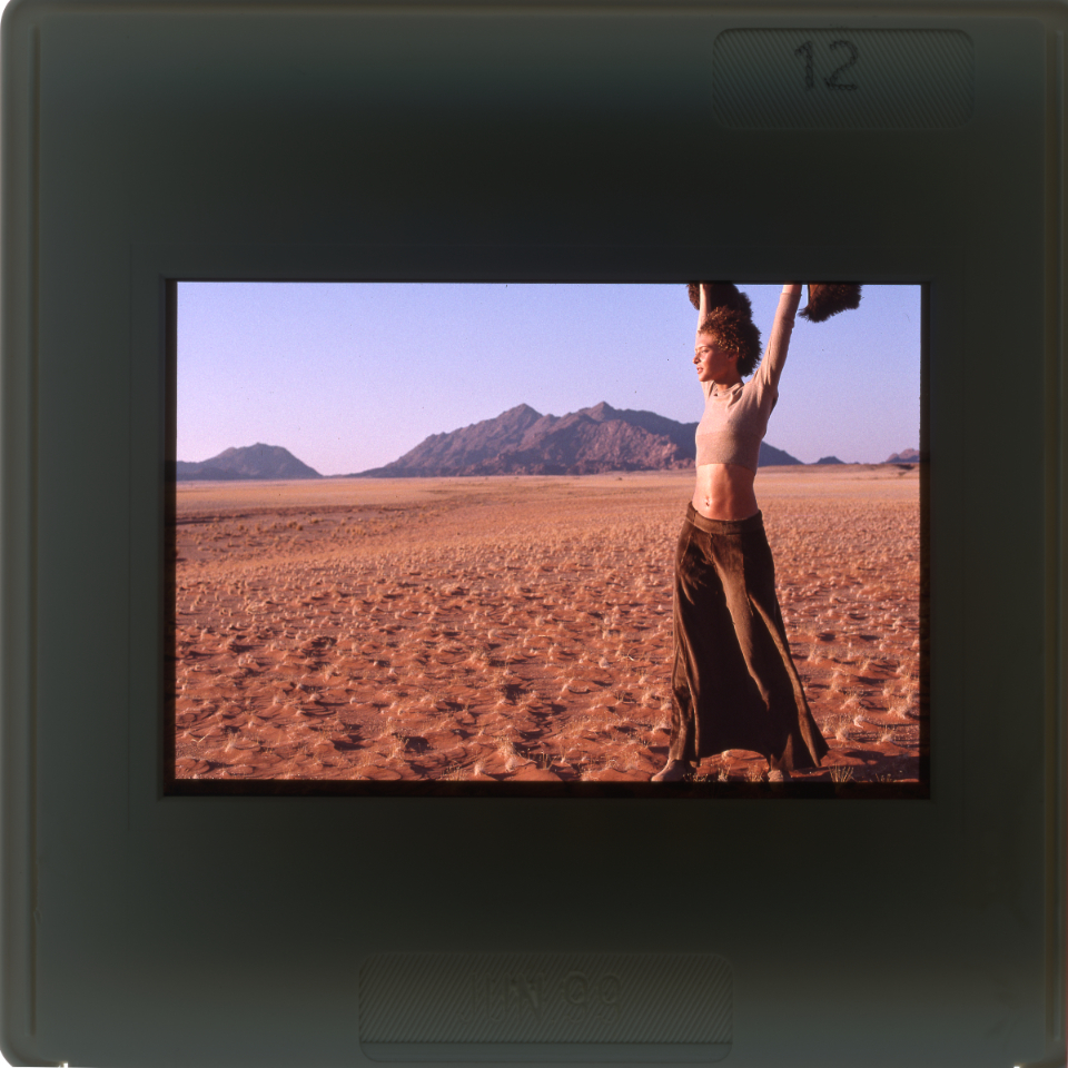 Model Chrystele shot on Kodachrome film for Red Magazine in Namibia in 1999