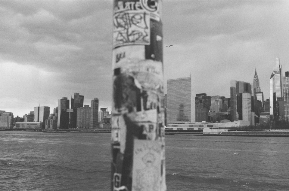 fractured view of manhattan from the east river